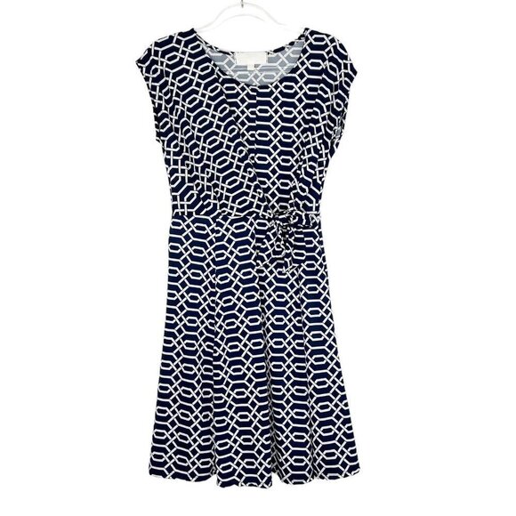 Superfoxx Faux Wrap Jersey Dress Womens Size Small Navy Geometric - Picture 1 of 9